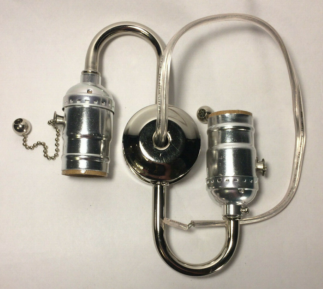 New Wired S-Type 2-Light Lamp Cluster w/ Pull Chain Sockets, Nickel Finish #412N gallery
