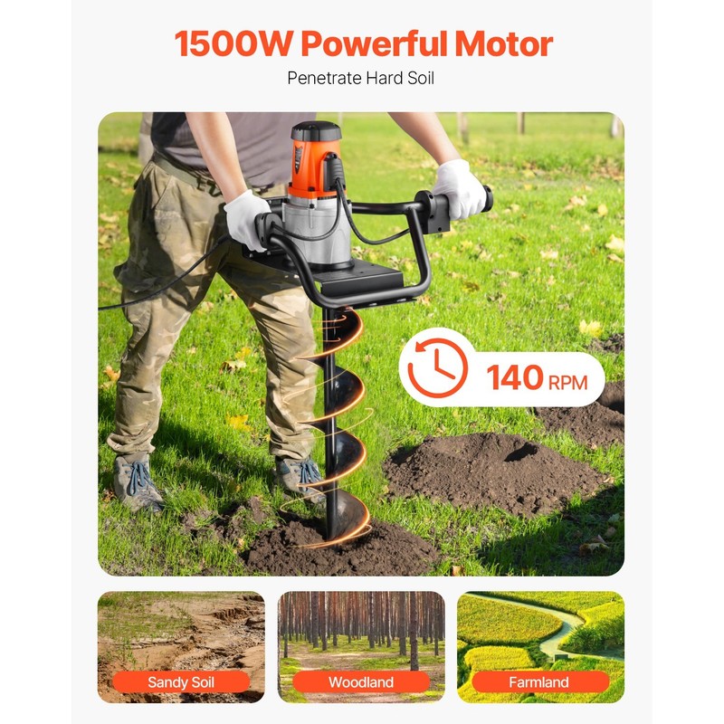 1500W Electric Post Hole Digger 5.71" Earth Auger Bit+Extension Rod Quick Digger gallery