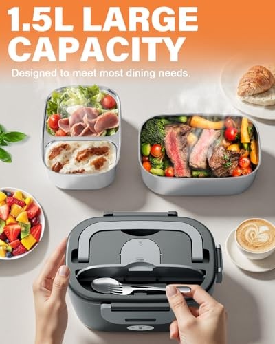 Electric Lunch Box for Men, Women & Adults - 80W Fast Heating - Heated Black gallery