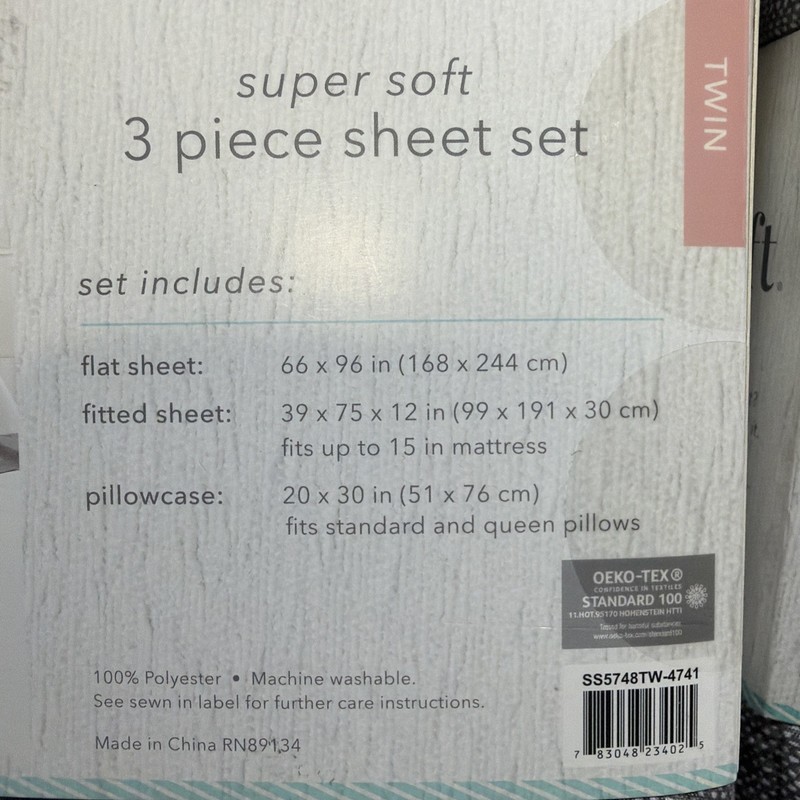 Truly Soft - 2 - Sheet Set Soft Hypo-Allergenic Size Twin Gray & White New gallery