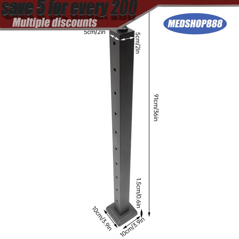 4PCS Cable Railing Posts 36"x2"x2" Adjustable Stainless Steel Pre-drilled Posts gallery
