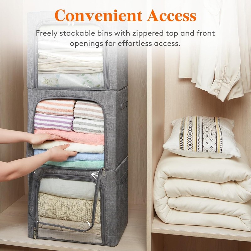 Stackable organiser with metal frame, cloth organiser with clear window and zip gallery