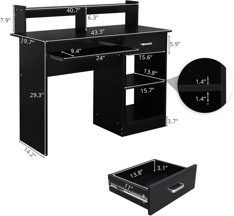 Computer Desk Home Office Laptop PC Table Workstation w/ Drawer Keyboard Tray gallery