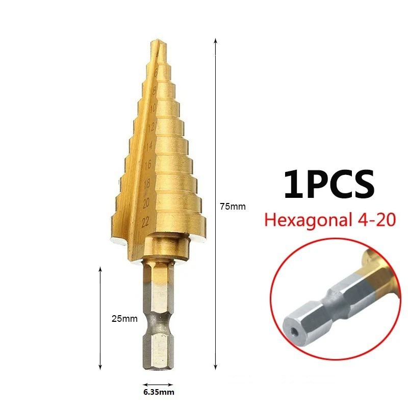 3pcs/Set Titanium Step Cone Drill Hole Cutter Bit HSS Large Set Tool With Pouch gallery