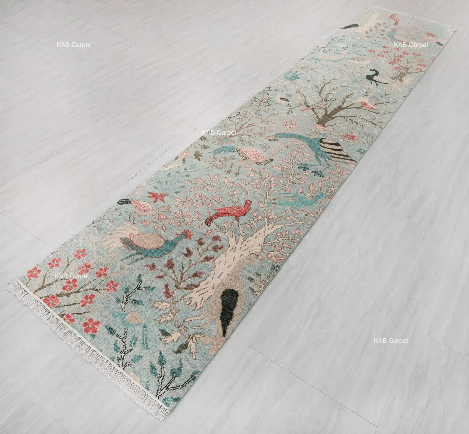 Wool Hand Knotted Runner Rug Bird Floral Vintage Hallway Carpet Custom gallery
