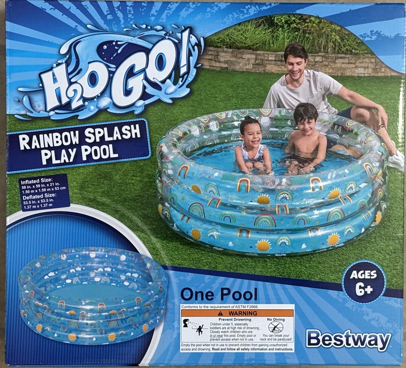 BESTWAY RAINBOW SPLASH INFLATABLE PLAY POOL 59" X 59" X 21" AGES 6+ NEW IN BOX gallery