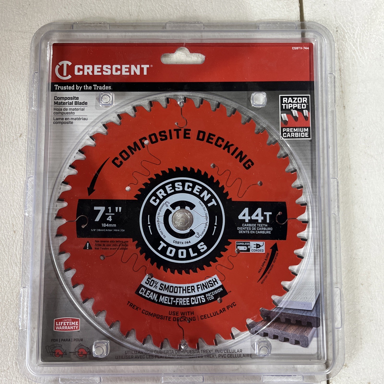 Crescent 7-1/4" x 44-Tooth Composite Decking Circular Saw Blade CSBTX-744 - NEW gallery