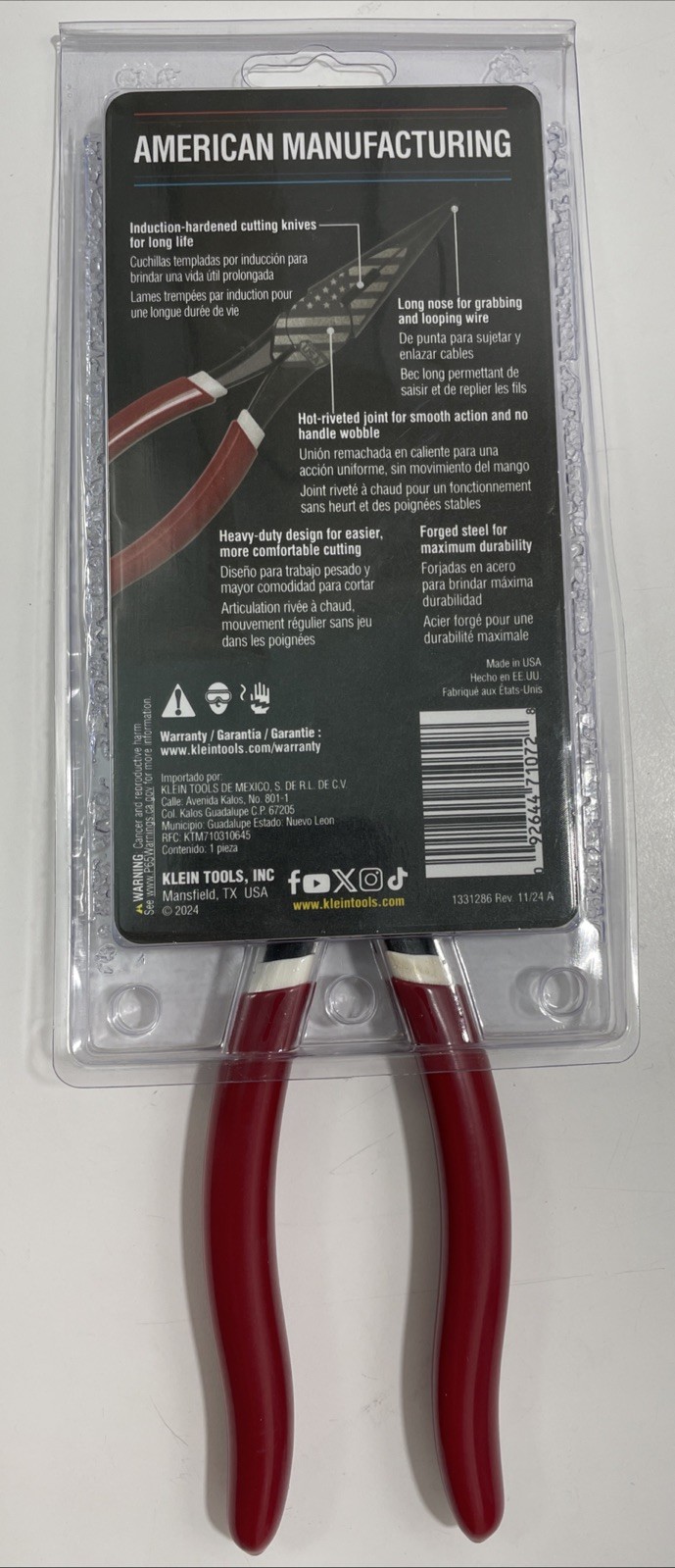 (1) Klein Tools American Forged Side-Cutting 8" Long Nose Pliers D203874 - NEW gallery