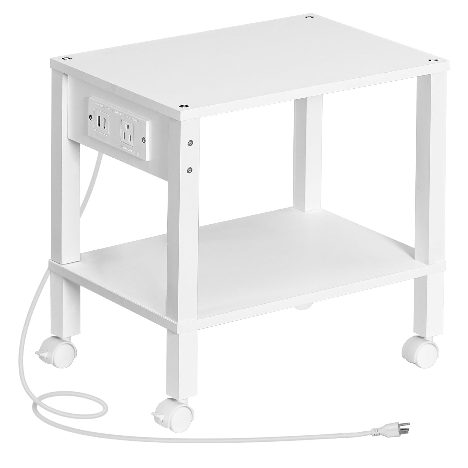 2 Tier Printer Stand With Charging Station Under Desk Cart WT38UPS01 White gallery