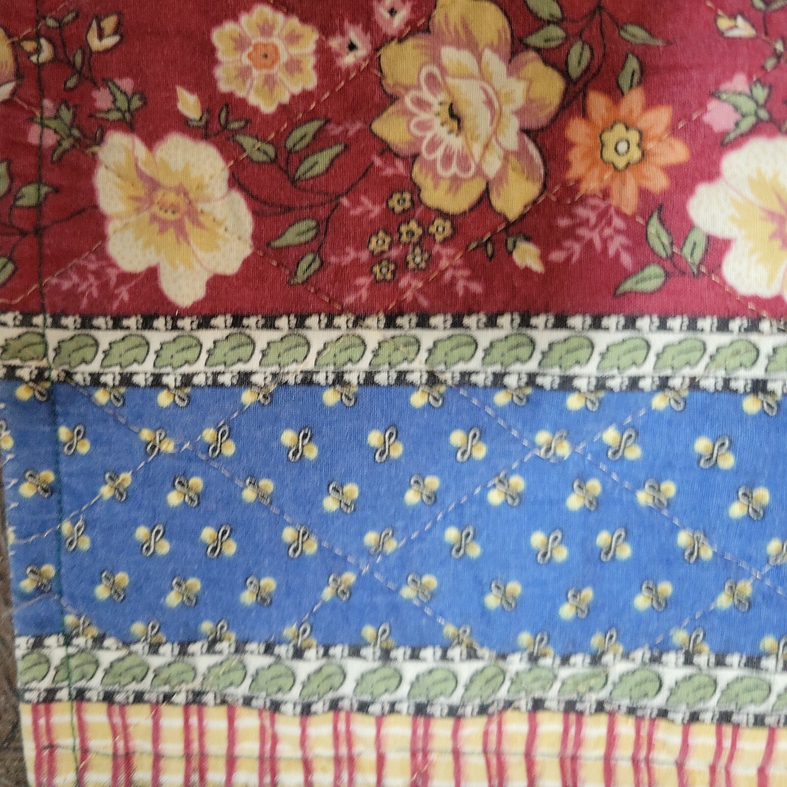 Reversible Quilt Crib Throw Cottagecore 40x55 in Floral Stripes Blue Red Cream gallery