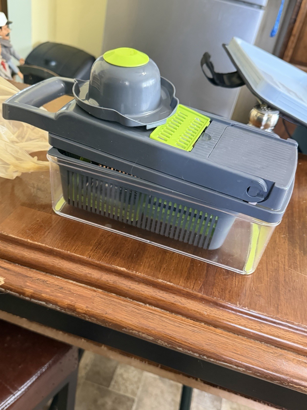 Manual Mandoline Slicer & Grater Set, Container Lid Hand Guard, Gray/Green gallery