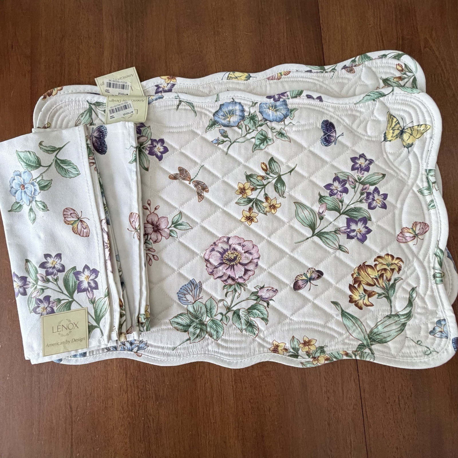 2 Lenox Butterfly Meadow Quilted Placemats & 2 Napkins Cottage Core New w Tags gallery