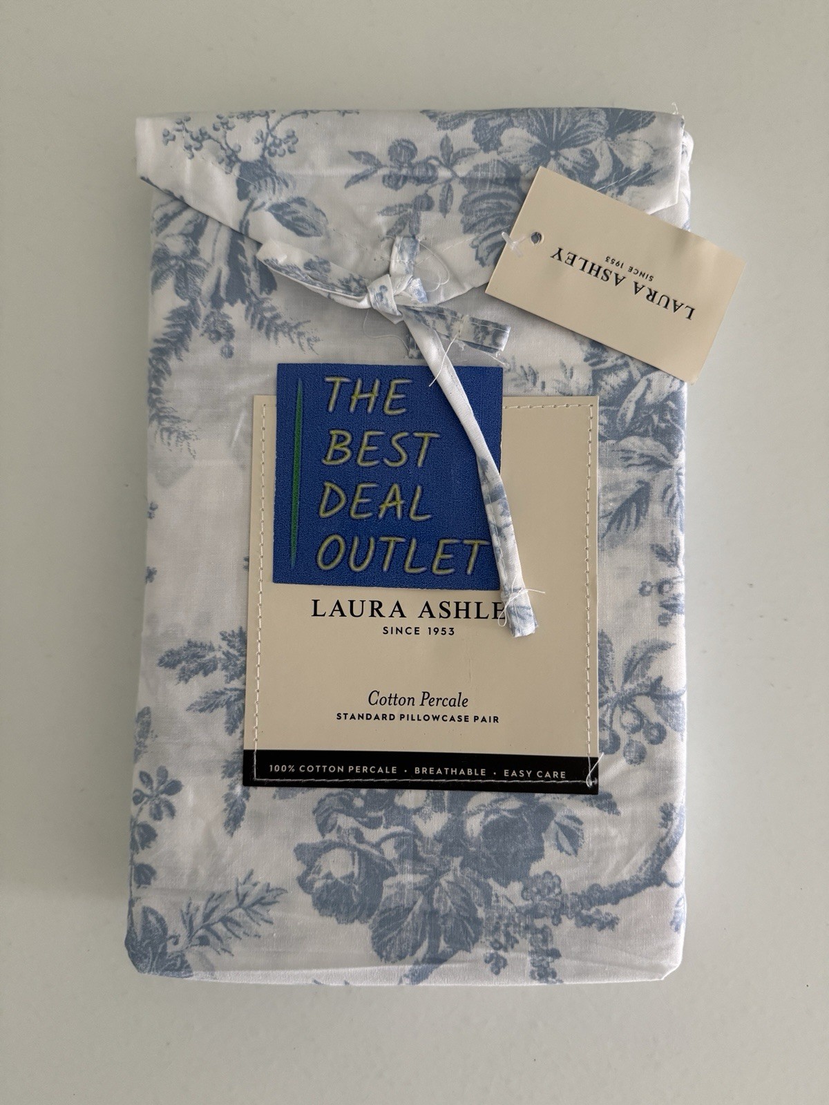 Laura Ashley Standard Queen Pillowcases 2 Pc 100% Cotton Percale Blue Flowers gallery