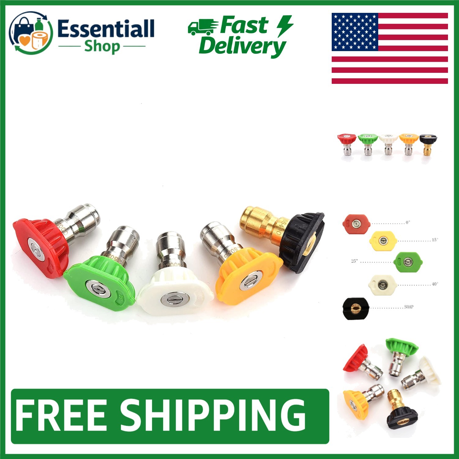 Versatile 5-Pack Pressure Washer Spray Nozzle Tips - 4000 PSI, Multiple Angles gallery