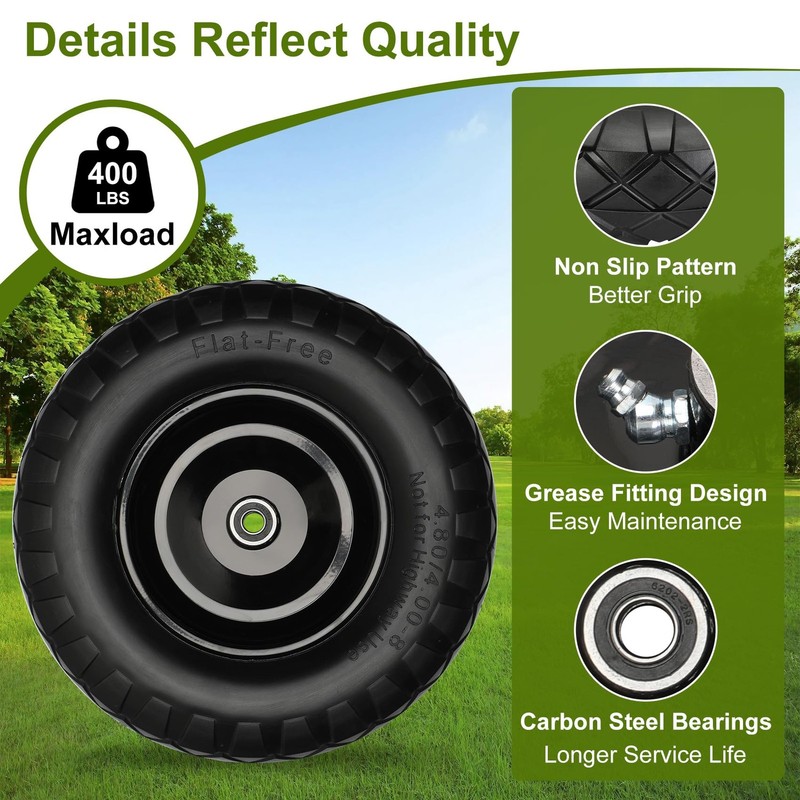 16 Inch Flat Free Wheelbarrow Tire Solid 4.80 4.008 Polyurethane 5/8 3/4 Inch B gallery