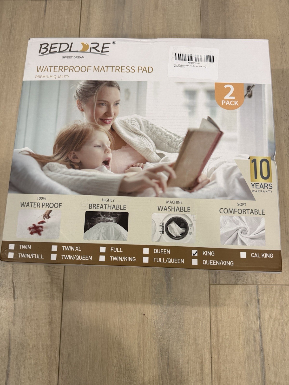Bedlore King Gray Waterproof Breathable Quilted Mattress Pad 2 Pack Washable gallery