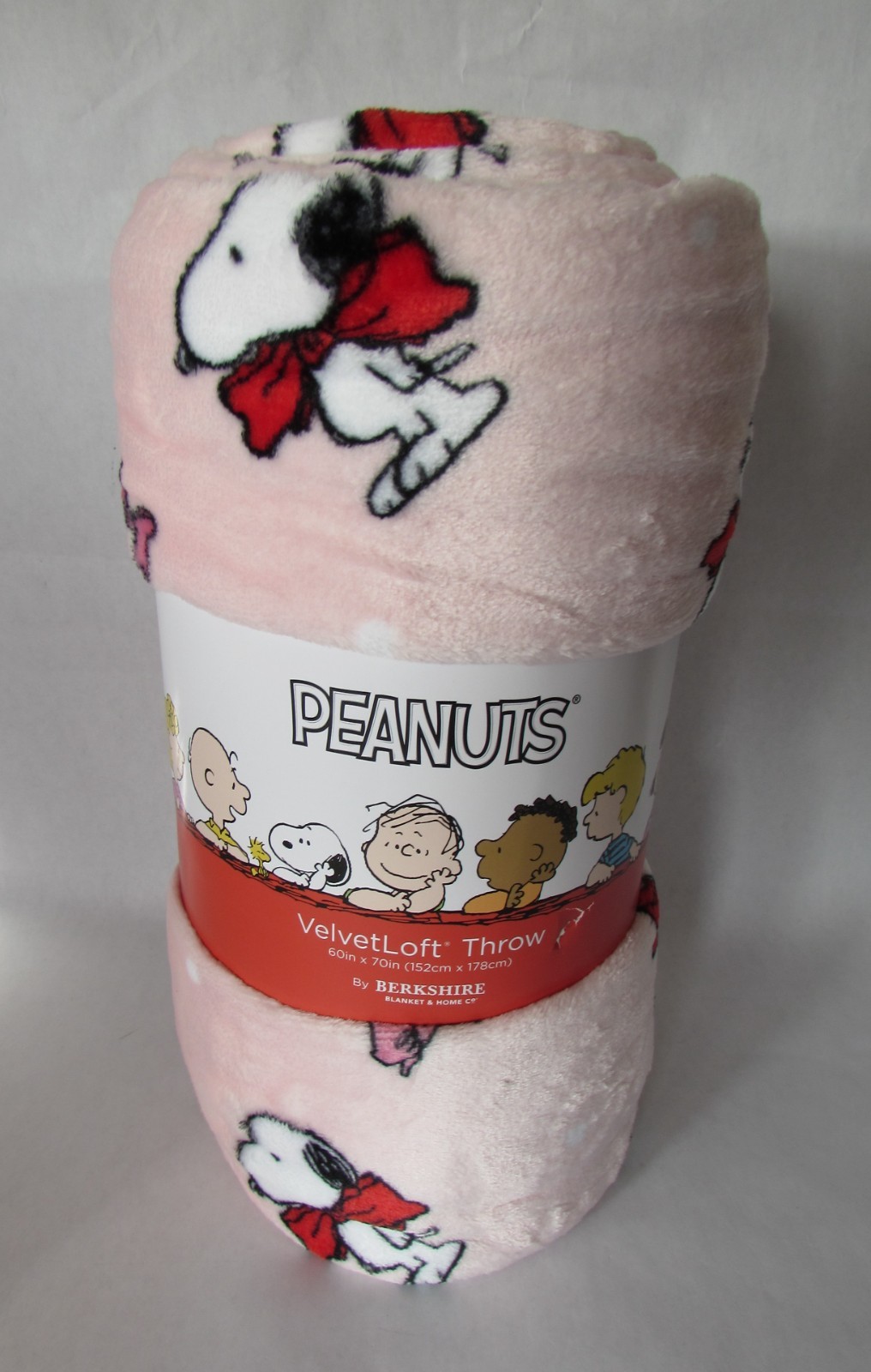 Peanuts Snoopy Red Holiday Bows Plush Throw Blanket 60" X 70" Blush Pink gallery