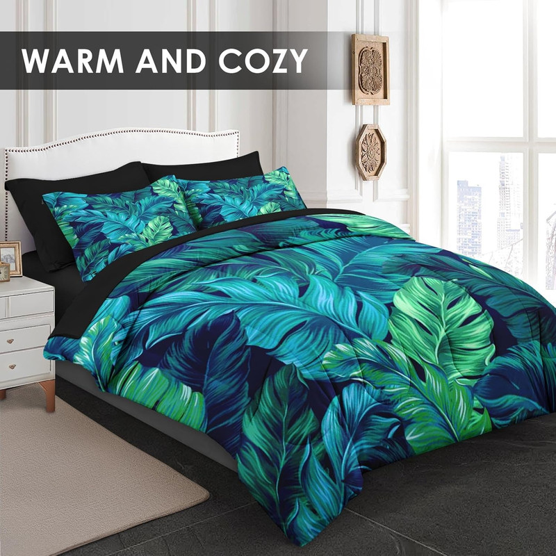 Tropical Palm Leaf King Size Comforter Set with Sheets & Pillowcases, 7 Pcs gallery