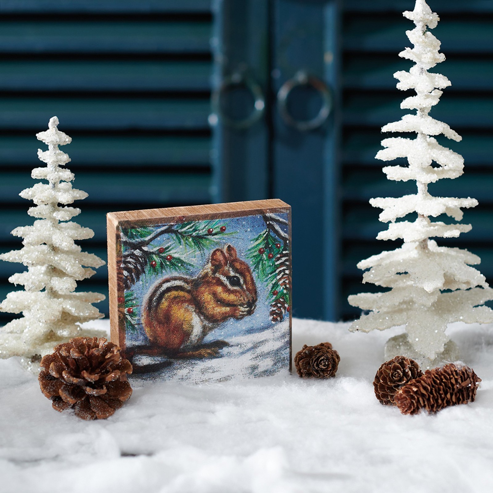 Primitives by Kathy Holiday Chipmunk Block Sign Woodland Decor Rustic Tier Tray gallery