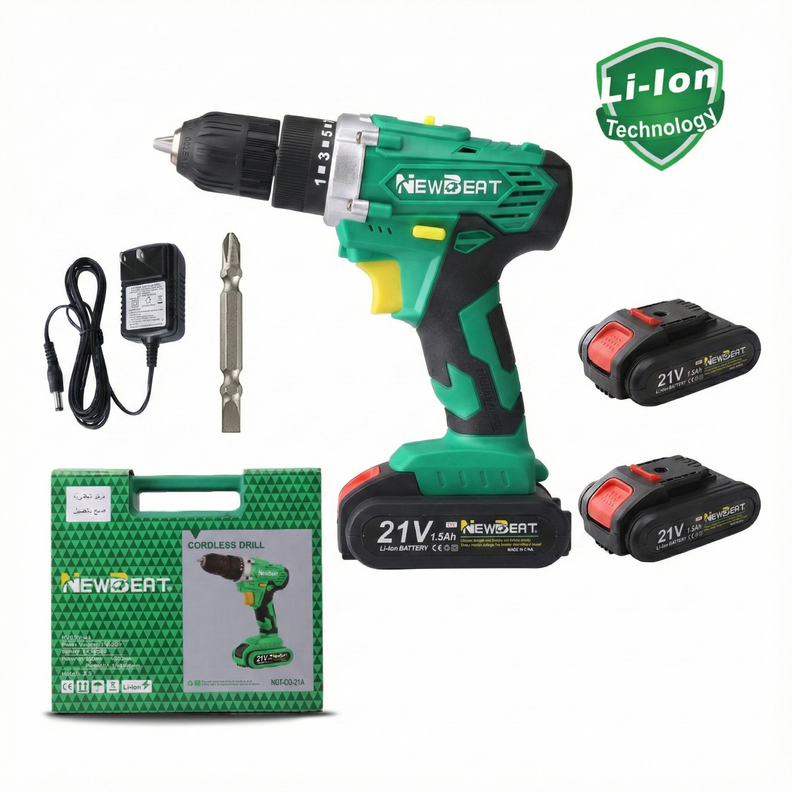 Drill Driver Kit 21V 2 Batteries Charger Case 15+1 Torque LED Light 30N.m gallery