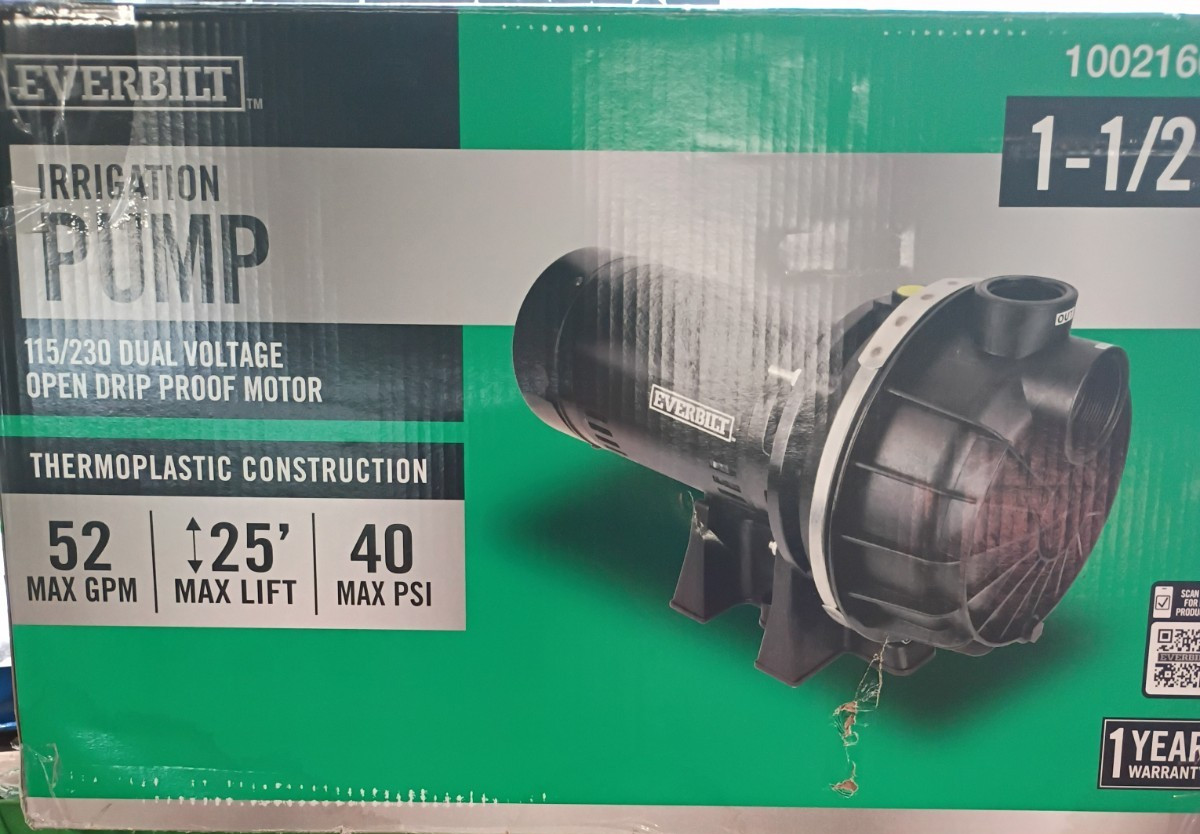 Everbilt HDLS15P, Lawn Irrigation Pump Plastic 1-1/2HP 52 GPM 40 PSI, Used READ gallery