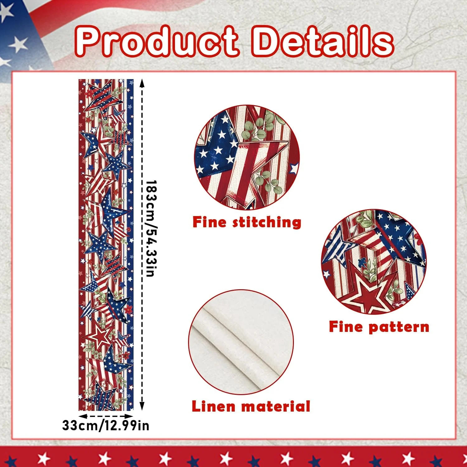 (71 ×13 Inch), 4th of July Table Runner, America Patriotic Memorial Day gallery