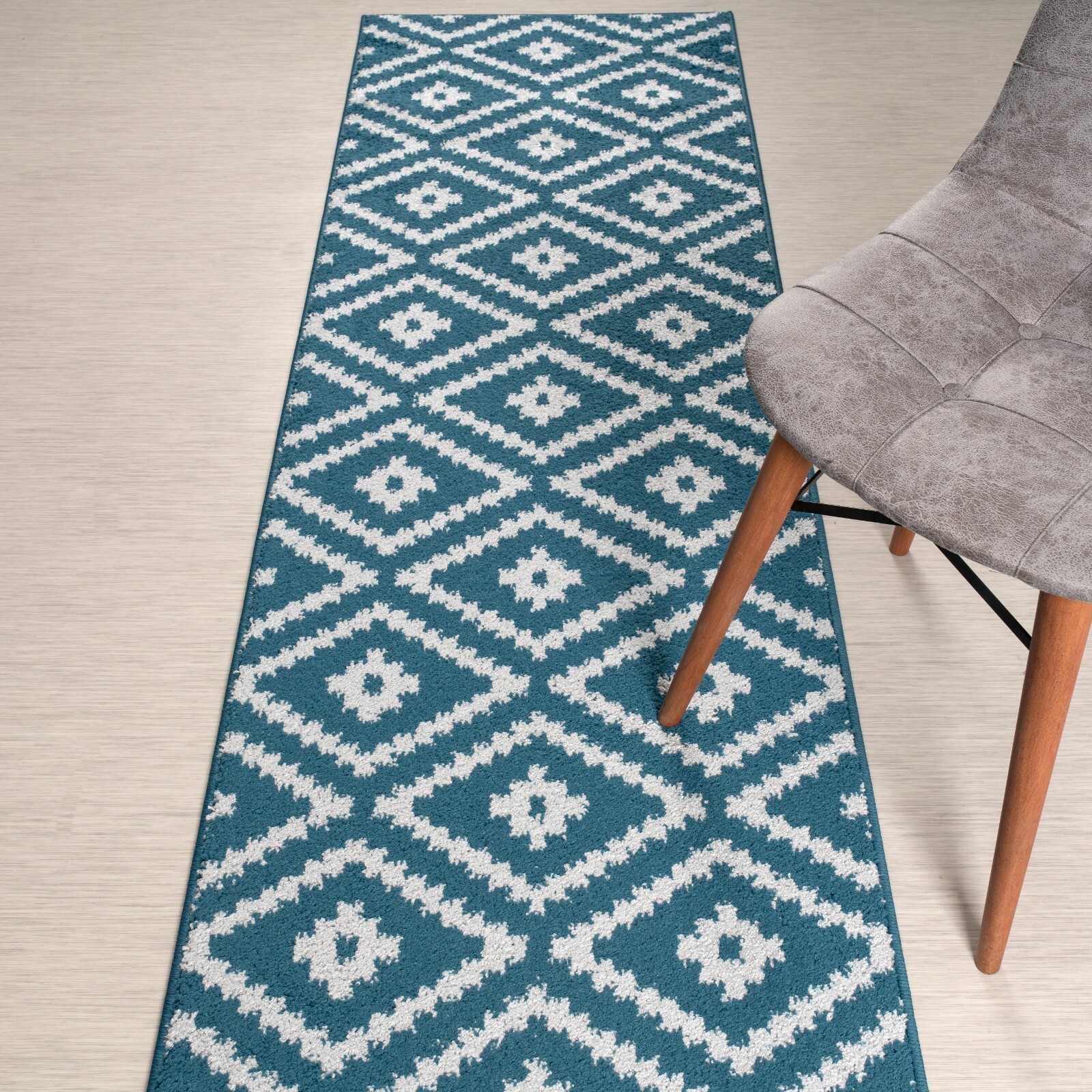 Custom Length Stair Hallway Carpet Runner Rug Non Slip Backing, Kilim, Blue gallery