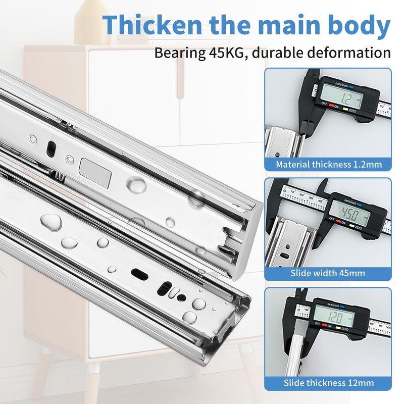 10 inch Drawer Slides 4 Pairs (8pcs) Soft Self Close 10inch-250mm, Silver gallery