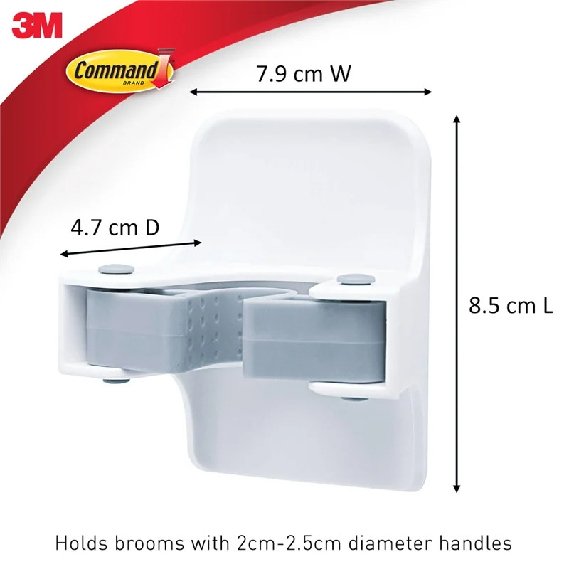 3M Command White Adhesive Broom Stick Gripper Holder Storage Holds 1.8Kg gallery