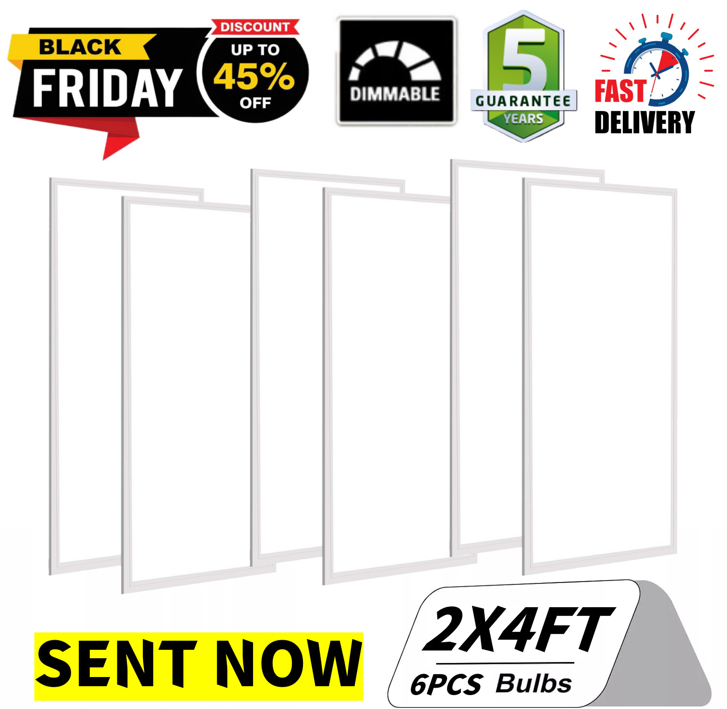 LED Panel Light 2x4FT 75 Watt 5000K Daylight White Dimmable AC 110V-277V 6 PACK gallery