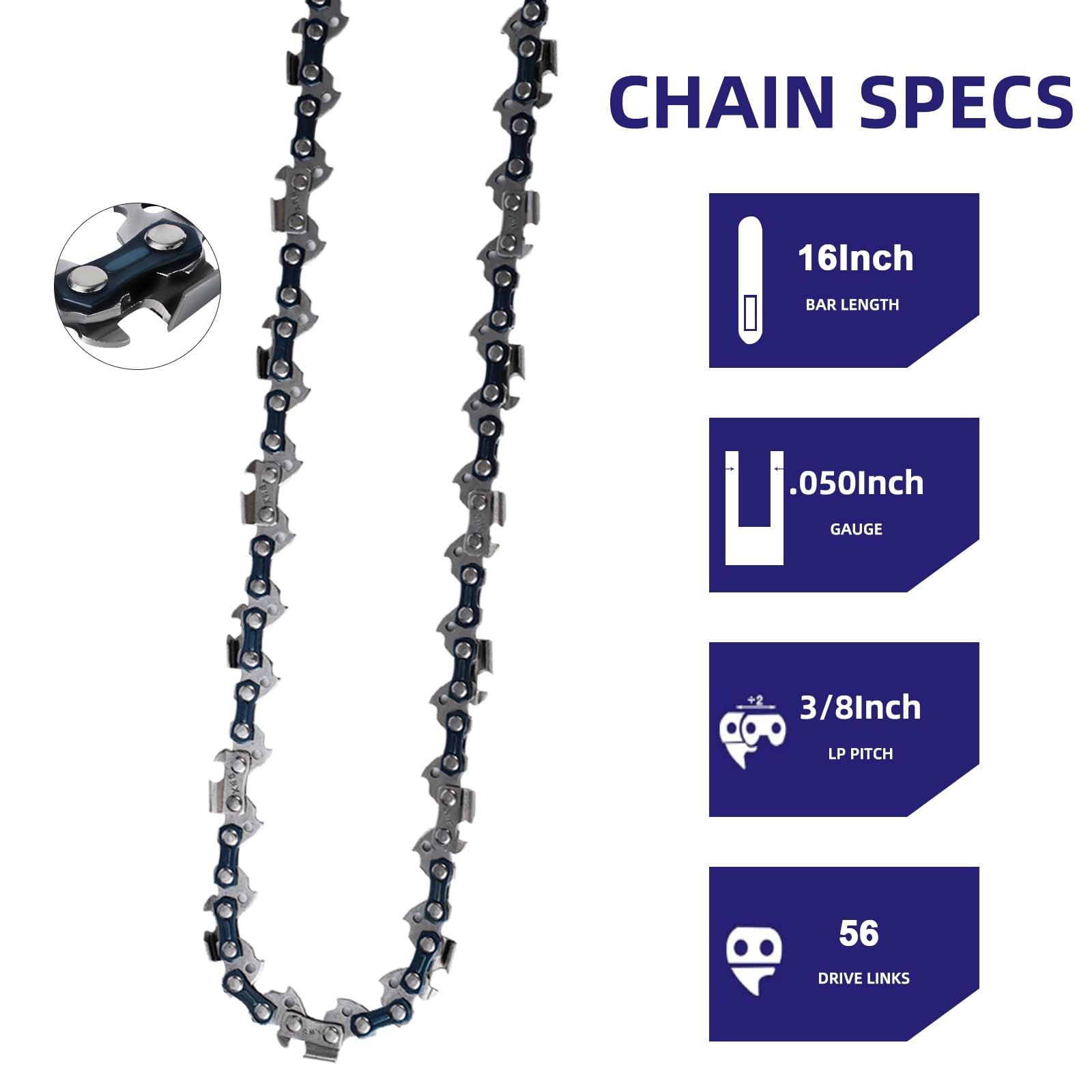 16 Inch Chainsaw Chain 5 Pack .050" Gauge 3/8" Pitch Replacement Links gallery