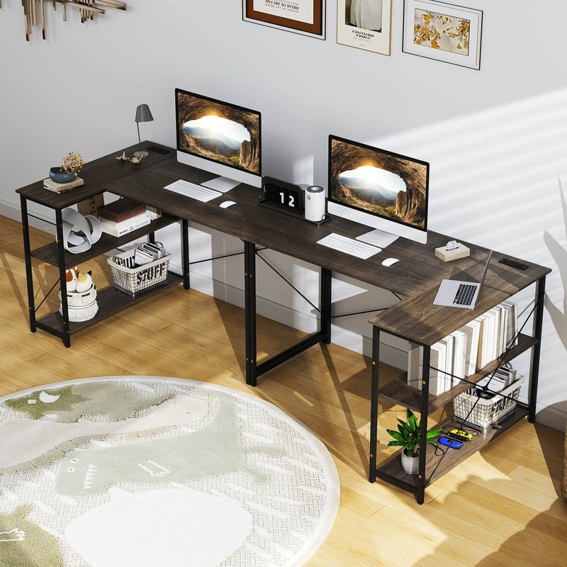 48" Reversible L Shaped Computer Desk Home Office Table Adjustable Shelf Gray gallery