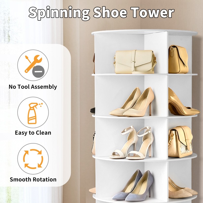 7 Tier Rotating Shoe Rack 360 Storage Organizer Closet Cabinet Tower Wood White gallery