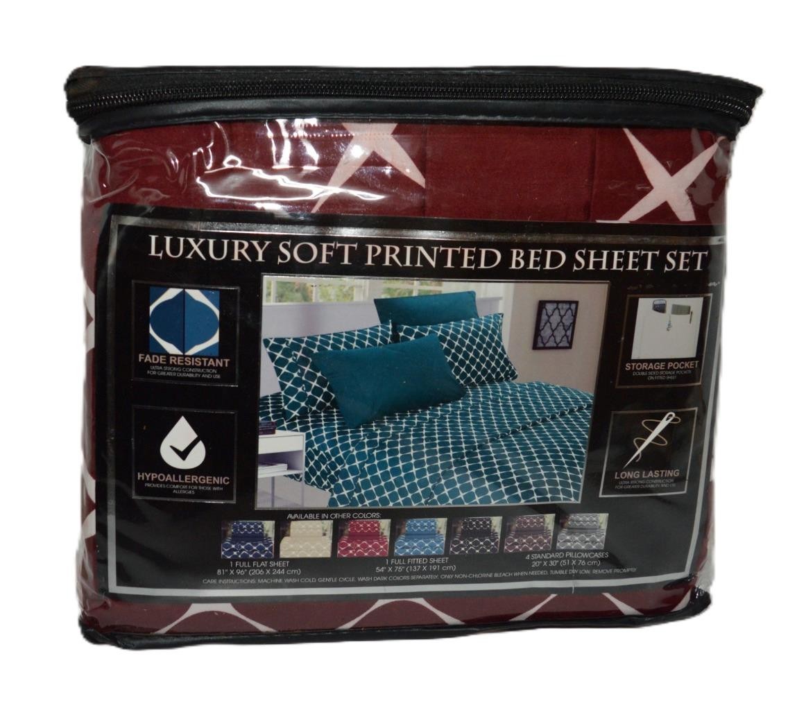 ELEGANT COMFORT GEOMETRIC PRINTED MICROFIBER MEDIUM RED 6 PC Full Size gallery