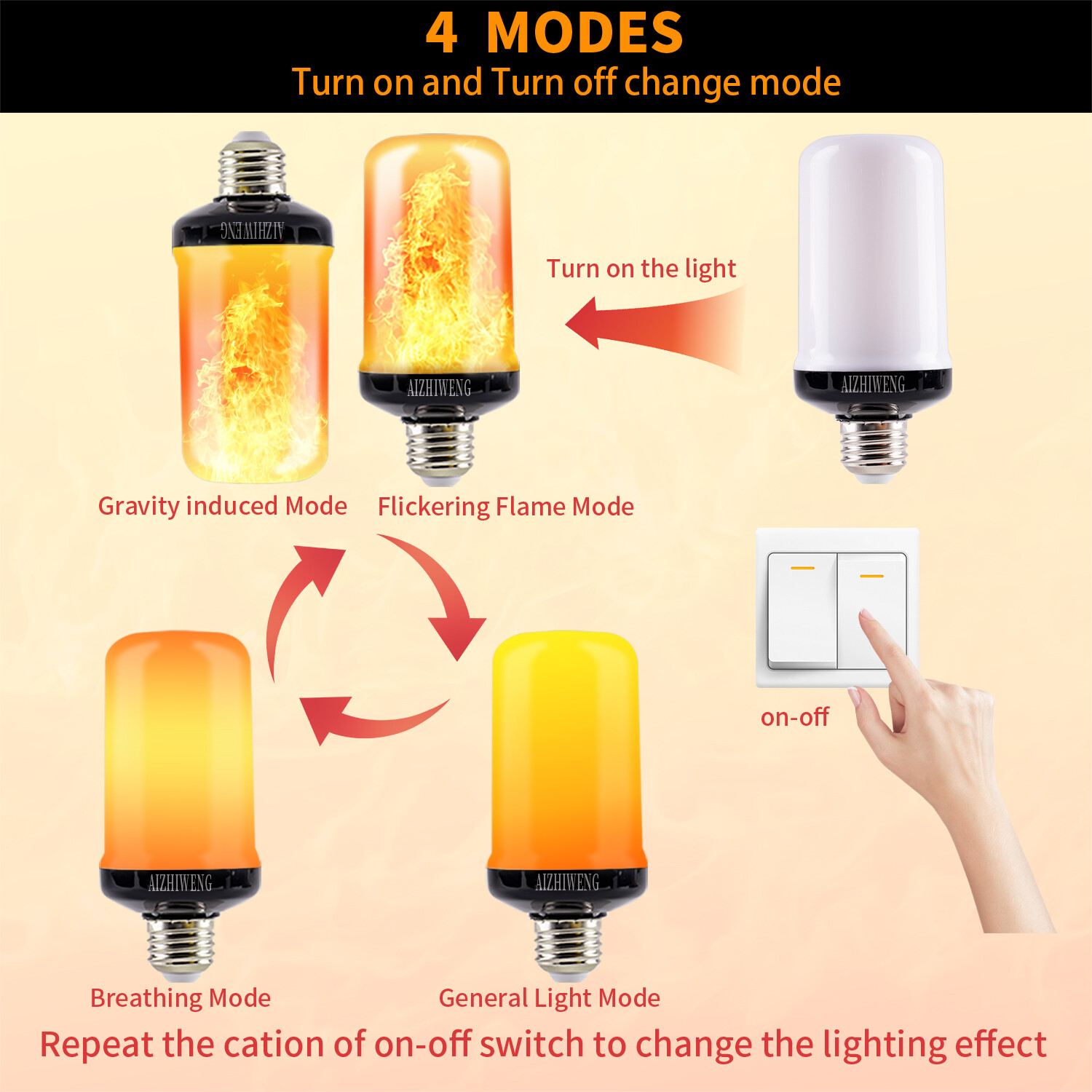 Led Flame Light Bulb, 2 Pack E26 Flickering Light Bulbs with 4 Modes Flickering gallery