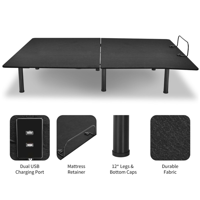 Costway Adjustable Bed Base Head & Foot Remote Control Steel Frame USB Queen gallery