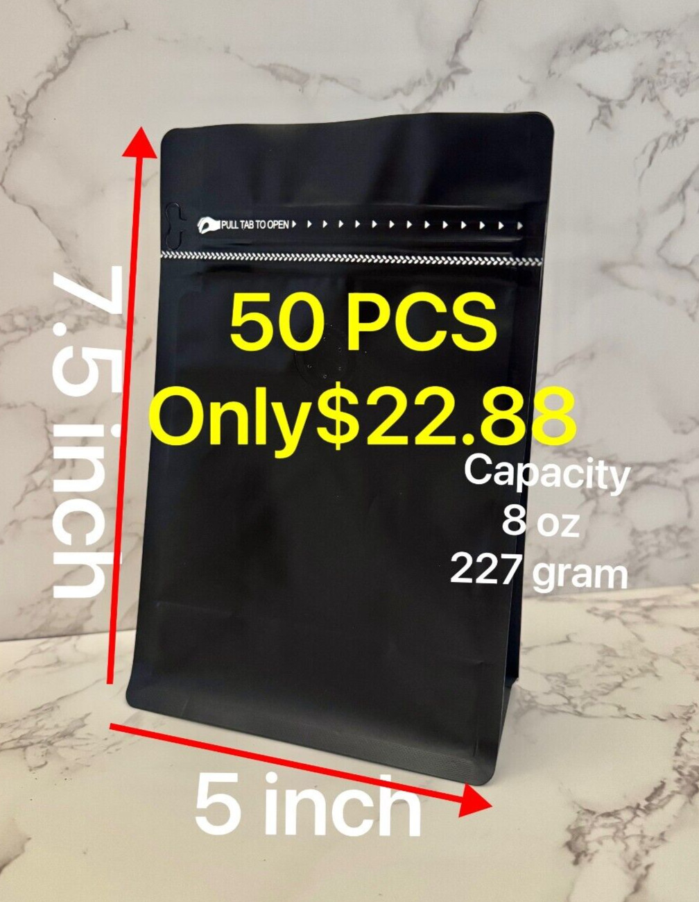 Predium Mylar Coffee Bag Storage Bag with Valve (1 Pack 50 PCS, 8 OZ 1/2 LB) gallery