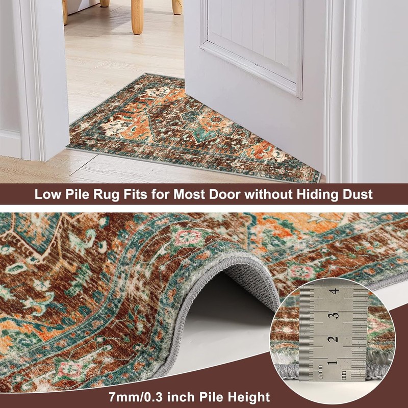 Yamaziot Washable Runner Rug, 2x6 Non-Slip Boho 2' x 6', Rust/Dull Teal gallery