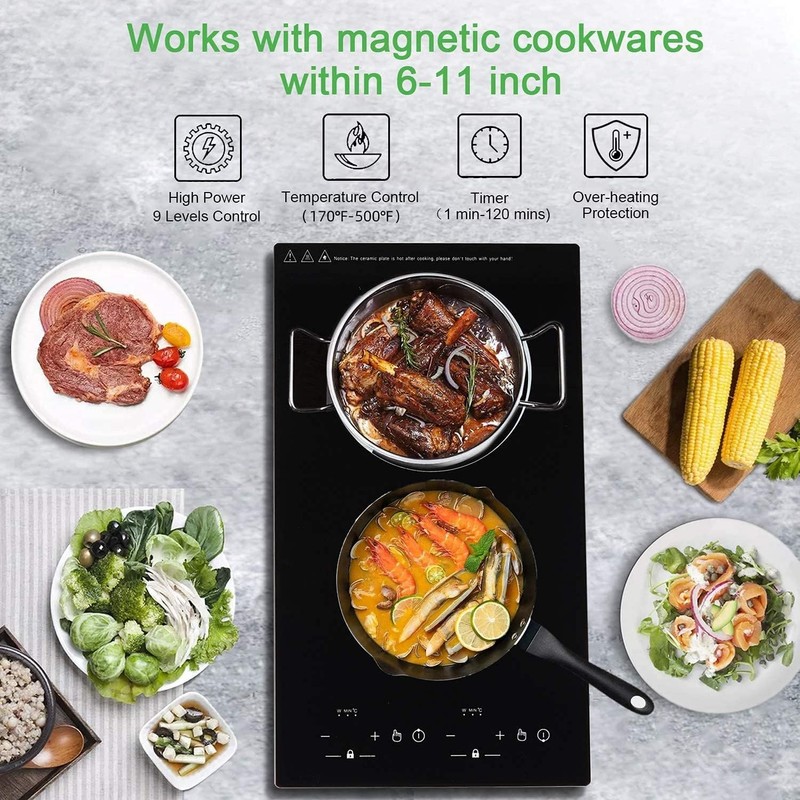Electric Cooktop Double Burner Induction Drop-in Electric Stove Top 110V 2300W gallery
