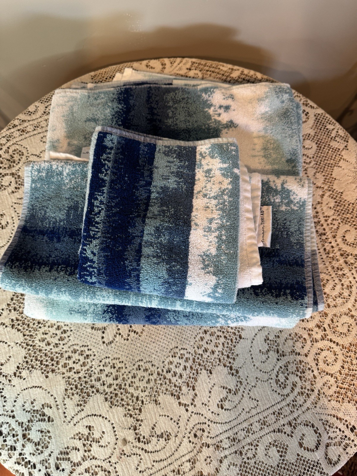 Common Thread 3 Piece Towel Set Abstract Ombre Blue Beige White gallery