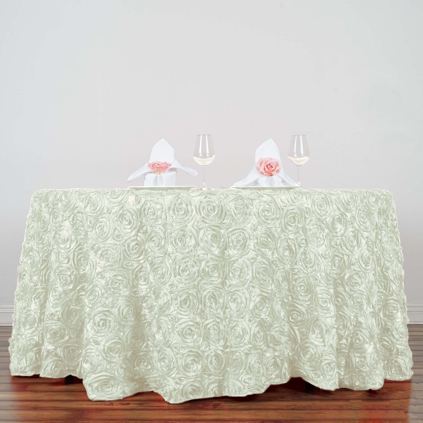 Ivory RIBBON ROSES 120" ROUND TABLECLOTH Fancy Wedding Party Catering Linens gallery