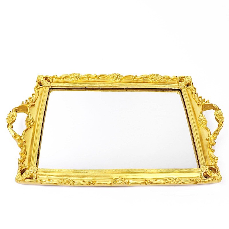 15x10" Metallic Rectangle Mirror SERVING TRAY Handles Party Event Tableware gallery