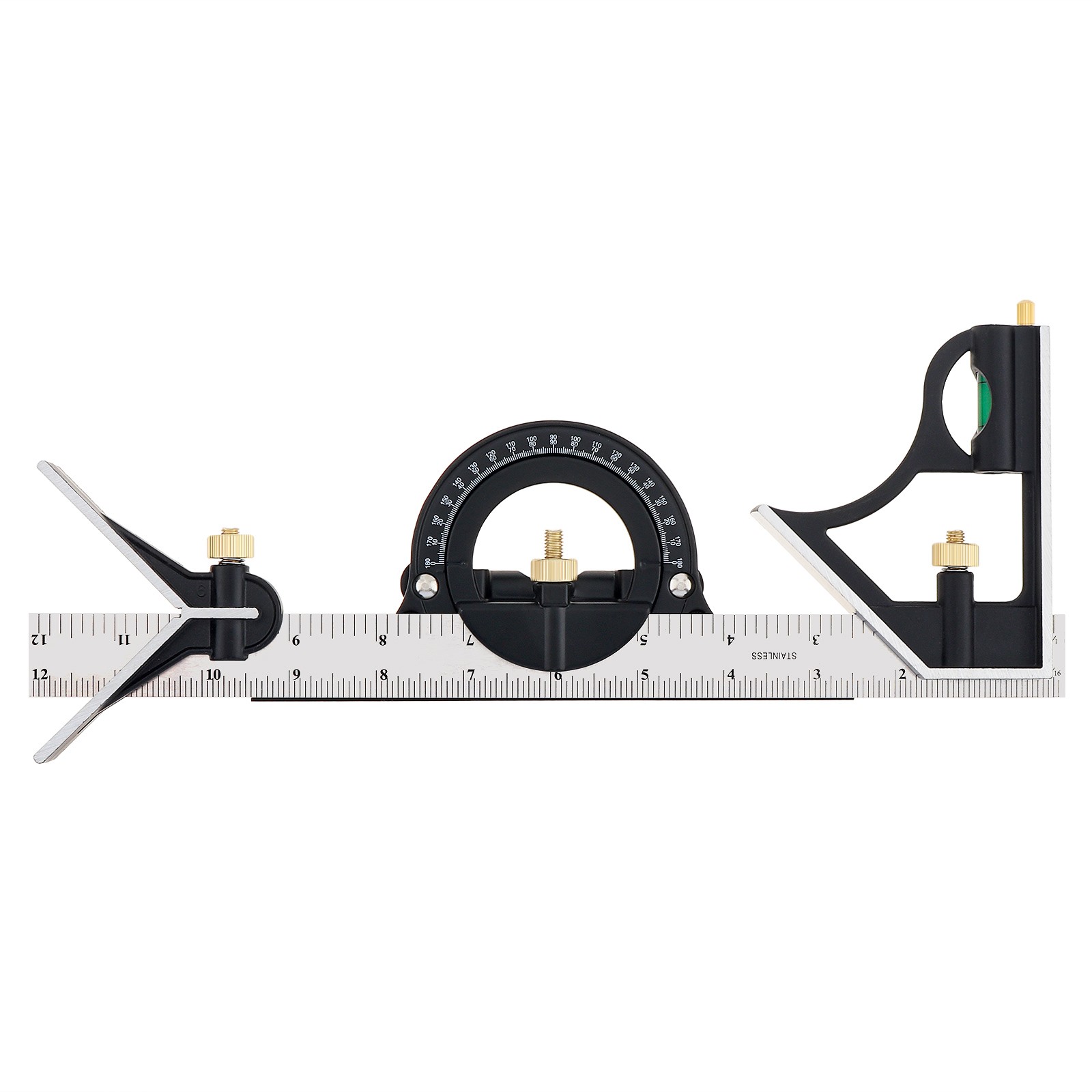 12" Adjustable Sliding Combination Tri Square Ruler & Protractor Level Measure gallery