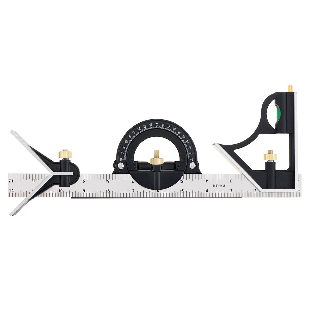 12" Adjustable Sliding Combination Tri Square Ruler & Protractor Level Measure