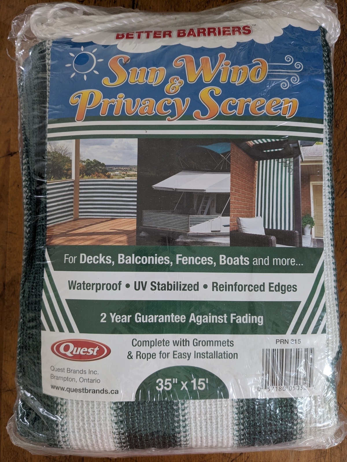 Sun & Wind Privacy Screen Green and White Stripe 35" tall x 15' long gallery
