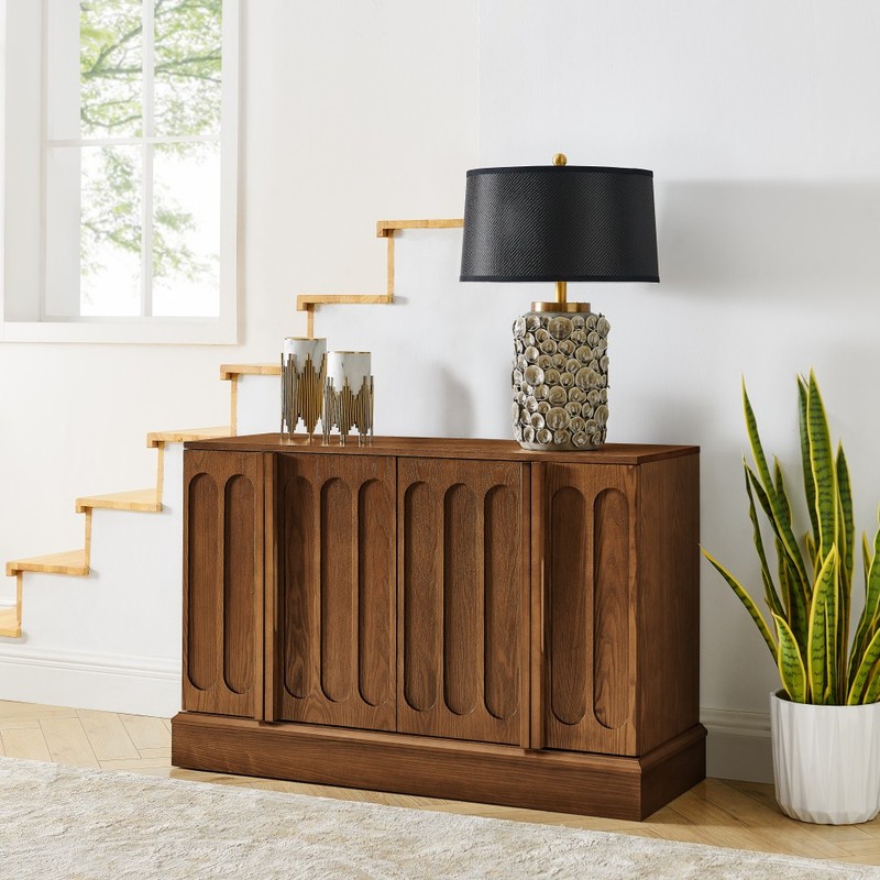Mid Century Fluted Sideboard, Adjustable Shelves, Walnut Storage Cabinet gallery