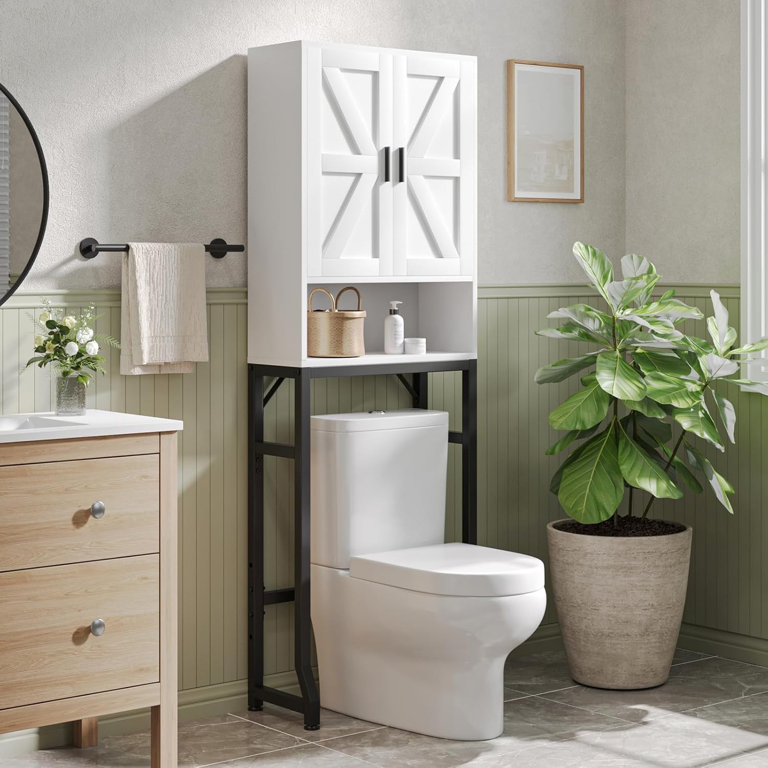 USHOWER Over The Toilet Storage Cabinet Bathroom Organizer w/ Metal Stand & MDF gallery