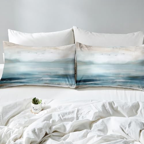 Beach Theme Comforter Cover Full Size Full (No Comforter) Blue Brown and White gallery