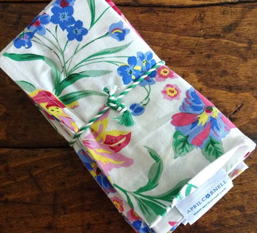 APRIL CORNELL LILLIANNA Pink Blue Multi FLORAL Cotton NAPKINS 12PC gallery