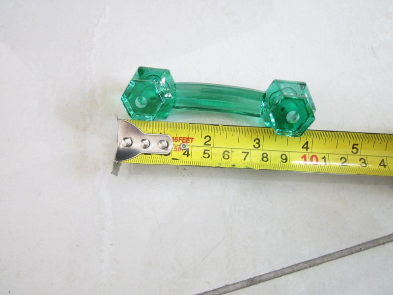 2 EMERALD GREEN GLASS CABINET PULLS DRAWER HANDLES VINTAGE STYLE gallery